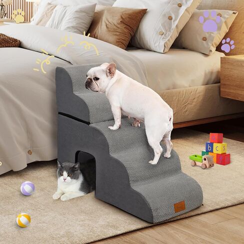 5 Step Dog Steps for Bed 30 Inches Height,Dog Stairs for Small Dogs,Pet Stairs for High Beds,Dog Ramp for Bed,Dog Steps for High Bed,Dog Steps for Couch,Pet Ramps for Small Dogs,Grey in Saudi Arabia