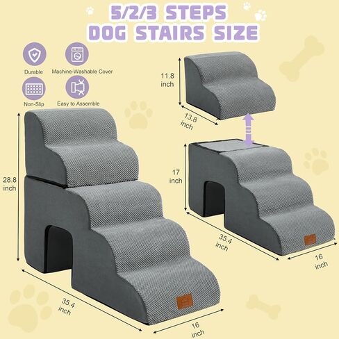 5 Step Dog Steps for Bed 30 Inches Height,Dog Stairs for Small Dogs,Pet Stairs for High Beds,Dog Ramp for Bed,Dog Steps for High Bed,Dog Steps for Couch,Pet Ramps for Small Dogs,Grey in Saudi Arabia