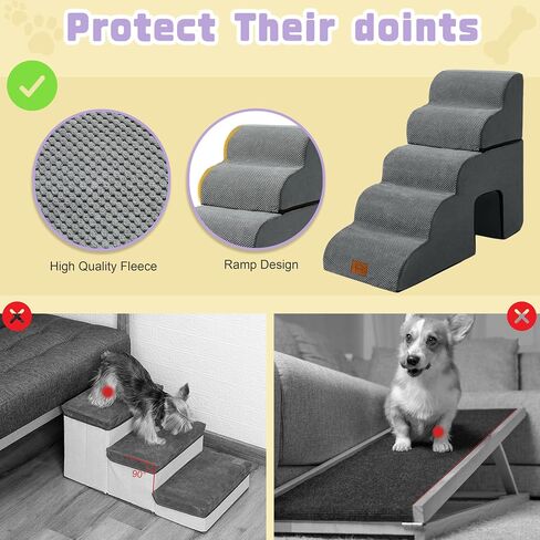 5 Step Dog Steps for Bed 30 Inches Height,Dog Stairs for Small Dogs,Pet Stairs for High Beds,Dog Ramp for Bed,Dog Steps for High Bed,Dog Steps for Couch,Pet Ramps for Small Dogs,Grey in Saudi Arabia