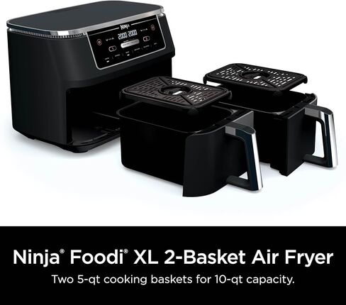 Ninja DZ302 Foodi 10-qt. 6-in-1 DualZone Smart XL Air Fryer with 2 Independent Baskets, Match Cook & Smart Finish to Air Fry, Air Broil, Roast, Bake, Dehydrate, & Keep Warm, Black in Saudi Arabia