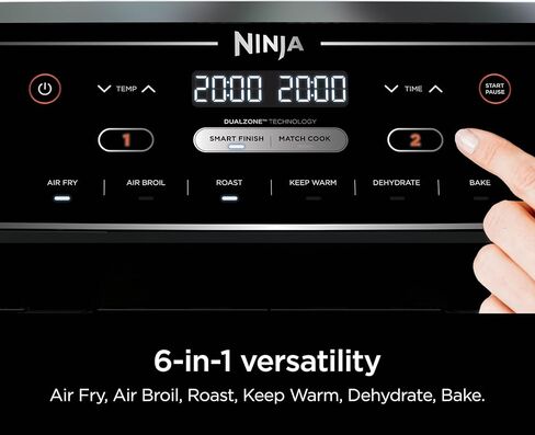 Ninja DZ302 Foodi 10-qt. 6-in-1 DualZone Smart XL Air Fryer with 2 Independent Baskets, Match Cook & Smart Finish to Air Fry, Air Broil, Roast, Bake, Dehydrate, & Keep Warm, Black in Saudi Arabia