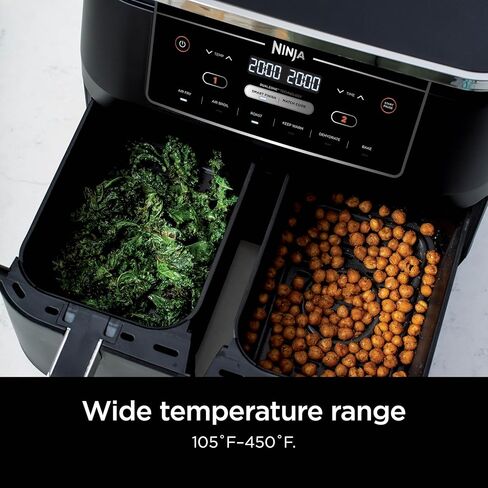 Ninja DZ302 Foodi 10-qt. 6-in-1 DualZone Smart XL Air Fryer with 2 Independent Baskets, Match Cook & Smart Finish to Air Fry, Air Broil, Roast, Bake, Dehydrate, & Keep Warm, Black in Saudi Arabia