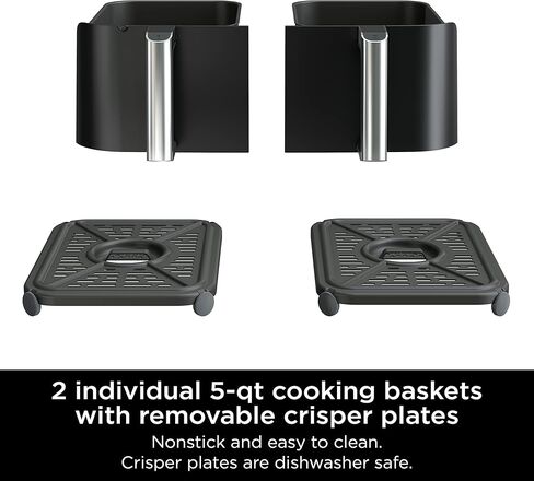 Ninja DZ302 Foodi 10-qt. 6-in-1 DualZone Smart XL Air Fryer with 2 Independent Baskets, Match Cook & Smart Finish to Air Fry, Air Broil, Roast, Bake, Dehydrate, & Keep Warm, Black in Saudi Arabia