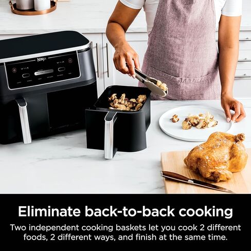 Ninja DZ302 Foodi 10-qt. 6-in-1 DualZone Smart XL Air Fryer with 2 Independent Baskets, Match Cook & Smart Finish to Air Fry, Air Broil, Roast, Bake, Dehydrate, & Keep Warm, Black in Saudi Arabia