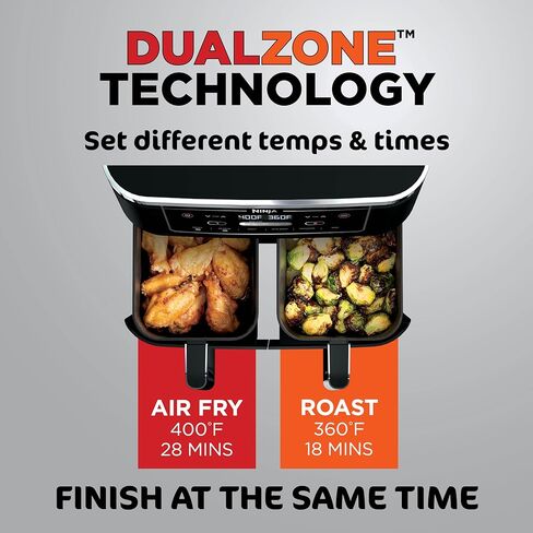 Ninja DZ302 Foodi 10-qt. 6-in-1 DualZone Smart XL Air Fryer with 2 Independent Baskets, Match Cook & Smart Finish to Air Fry, Air Broil, Roast, Bake, Dehydrate, & Keep Warm, Black in Saudi Arabia