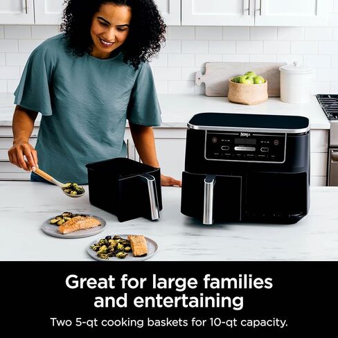 Ninja DZ302 Foodi 10-qt. 6-in-1 DualZone Smart XL Air Fryer with 2 Independent Baskets, Match Cook & Smart Finish to Air Fry, Air Broil, Roast, Bake, Dehydrate, & Keep Warm, Black in Saudi Arabia