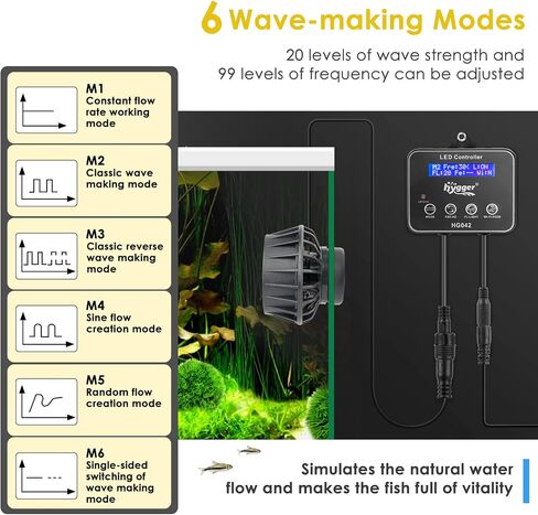 hygger 2114 GPH Aquarium Inverter Wavemaker Pump with LED Controller, DC 24V 10W Ultra-quiet Submersible Power Head with Magnetic Base, Circulation Pump for 30-75 Gal Freshwater Saltwater Tank in Saudi Arabia