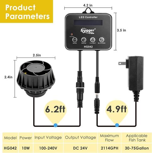 hygger 2114 GPH Aquarium Inverter Wavemaker Pump with LED Controller, DC 24V 10W Ultra-quiet Submersible Power Head with Magnetic Base, Circulation Pump for 30-75 Gal Freshwater Saltwater Tank in Saudi Arabia