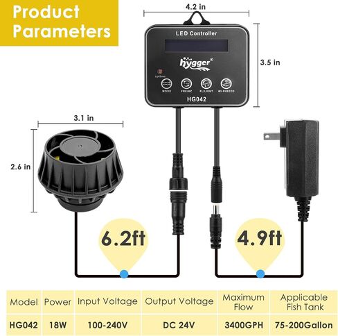 hygger 2114 GPH Aquarium Inverter Wavemaker Pump with LED Controller, DC 24V 10W Ultra-quiet Submersible Power Head with Magnetic Base, Circulation Pump for 30-75 Gal Freshwater Saltwater Tank in Saudi Arabia