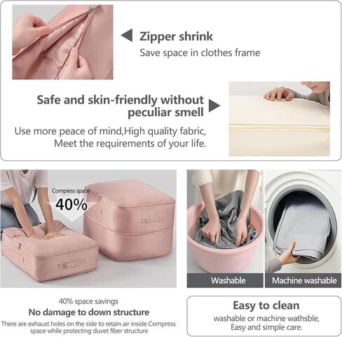 منظم ضغط ذاتي موفر للمساحة، حقائب تخزين، حقائب متحركة شديدة التحمل، حقيبة تخزين لتوفير المساحة، حقائب تنظيم متحركة ذات ضغط ذاتي للألحفة والملابس والبطانيات (وردي، مقاس XL) in Kuwait