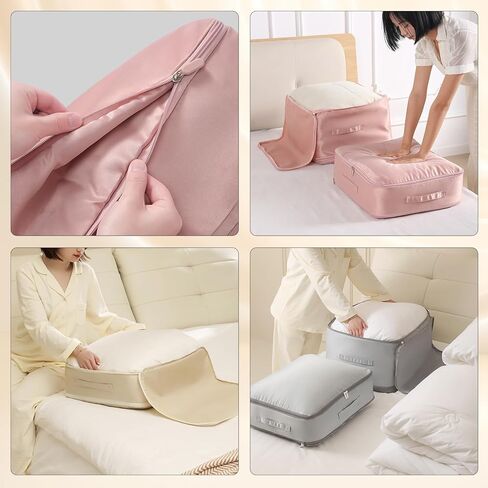 منظم ضغط ذاتي موفر للمساحة، حقائب تخزين، حقائب متحركة شديدة التحمل، حقيبة تخزين لتوفير المساحة، حقائب تنظيم متحركة ذات ضغط ذاتي للألحفة والملابس والبطانيات (وردي، مقاس XL) in Kuwait