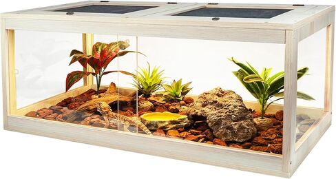 Reptile Terrarium Tank Maximum 78 Gallons, Lizard Tank Bearded Dragon Tank with Metal Mesh Roof Door, Snake Tank with Lock Design (Oak Color, 48"x20"x20" (78 Gallon)) in Kuwait
