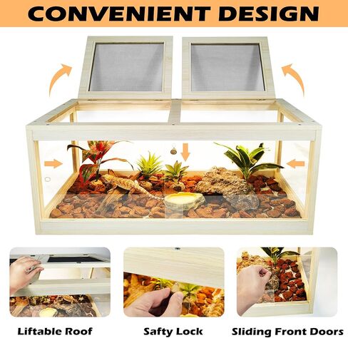 Reptile Terrarium Tank Maximum 78 Gallons, Lizard Tank Bearded Dragon Tank with Metal Mesh Roof Door, Snake Tank with Lock Design (Oak Color, 48"x20"x20" (78 Gallon)) in Kuwait