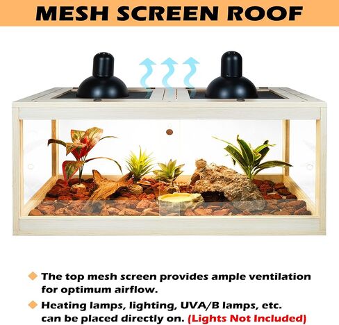 Reptile Terrarium Tank Maximum 78 Gallons, Lizard Tank Bearded Dragon Tank with Metal Mesh Roof Door, Snake Tank with Lock Design (Oak Color, 48"x20"x20" (78 Gallon)) in Kuwait