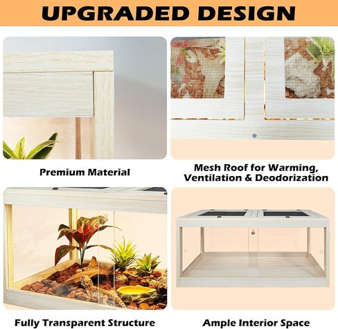 Reptile Terrarium Tank Maximum 78 Gallons, Lizard Tank Bearded Dragon Tank with Metal Mesh Roof Door, Snake Tank with Lock Design (Oak Color, 48"x20"x20" (78 Gallon)) in Kuwait