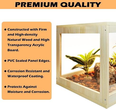 Reptile Terrarium Tank Maximum 78 Gallons, Lizard Tank Bearded Dragon Tank with Metal Mesh Roof Door, Snake Tank with Lock Design (Oak Color, 48"x20"x20" (78 Gallon)) in Kuwait