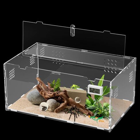Reptile Terrarium Tank Horizontal with Thermohygrometer for Small Tree Dwelling Reptile Amphibians Lizard Gecko Spider Enclosure Hermit Crab Cage Insect Isopod Acrylic Tarantula Terrarium L in Saudi Arabia