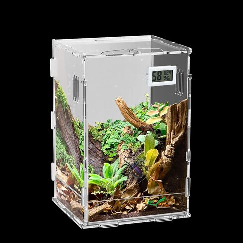 Reptile Terrarium Tank Horizontal with Thermohygrometer for Small Tree Dwelling Reptile Amphibians Lizard Gecko Spider Enclosure Hermit Crab Cage Insect Isopod Acrylic Tarantula Terrarium L in Saudi Arabia
