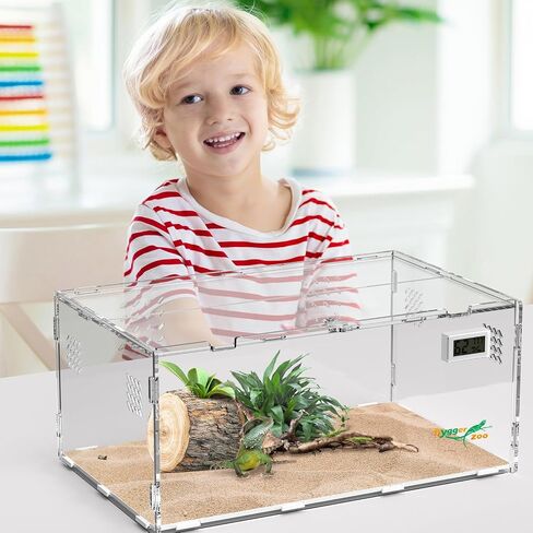 Reptile Terrarium Tank Horizontal with Thermohygrometer for Small Tree Dwelling Reptile Amphibians Lizard Gecko Spider Enclosure Hermit Crab Cage Insect Isopod Acrylic Tarantula Terrarium L in Saudi Arabia