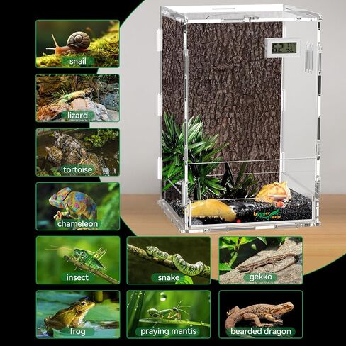 Reptile Terrarium Tank Horizontal with Thermohygrometer for Small Tree Dwelling Reptile Amphibians Lizard Gecko Spider Enclosure Hermit Crab Cage Insect Isopod Acrylic Tarantula Terrarium L in Saudi Arabia