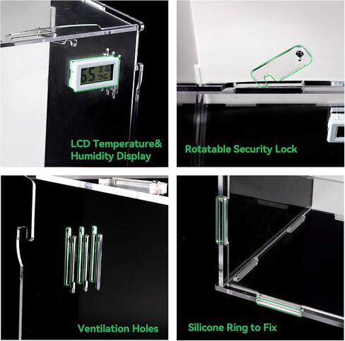Reptile Terrarium Tank Horizontal with Thermohygrometer for Small Tree Dwelling Reptile Amphibians Lizard Gecko Spider Enclosure Hermit Crab Cage Insect Isopod Acrylic Tarantula Terrarium L in Saudi Arabia