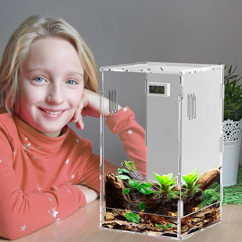 Reptile Terrarium Tank Horizontal with Thermohygrometer for Small Tree Dwelling Reptile Amphibians Lizard Gecko Spider Enclosure Hermit Crab Cage Insect Isopod Acrylic Tarantula Terrarium L in Saudi Arabia