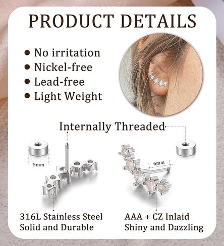 20G Cartilage Earrings for Women 14K Gold Stainless Steel Flat Back Cartilage Stud Earrings for Sensitive Ear Leaf Opal CZ Handmade Helix Conch Piercing Jewelry Silver Opal in Saudi Arabia