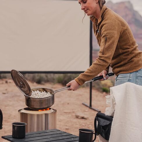 صانع الفشار Solo Stove Campfire Popcorn، بوبر الفشار من الفولاذ المقاوم للصدأ، ملحق حفرة النار، سعة 3 كوارت، الارتفاع: 4 بوصة، الطول: 34 بوصة، القطر: 7.75 بوصة، الوزن: 2.96 رطل in Kuwait