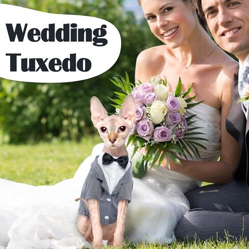 Bonaweite Cat Tuxedo Suit, Sphynx Cat Tuxedo Outfit Costume with Bow Tie, Cat Halloween Costumes for Cats Only, Kitten Formal Attire Wedding Birthday Onesie Clothes for Male Girl Hairless Cats in Saudi Arabia