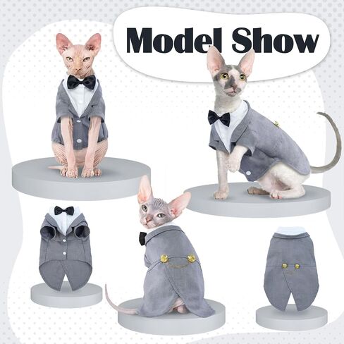 Bonaweite Cat Tuxedo Suit, Sphynx Cat Tuxedo Outfit Costume with Bow Tie, Cat Halloween Costumes for Cats Only, Kitten Formal Attire Wedding Birthday Onesie Clothes for Male Girl Hairless Cats in Saudi Arabia