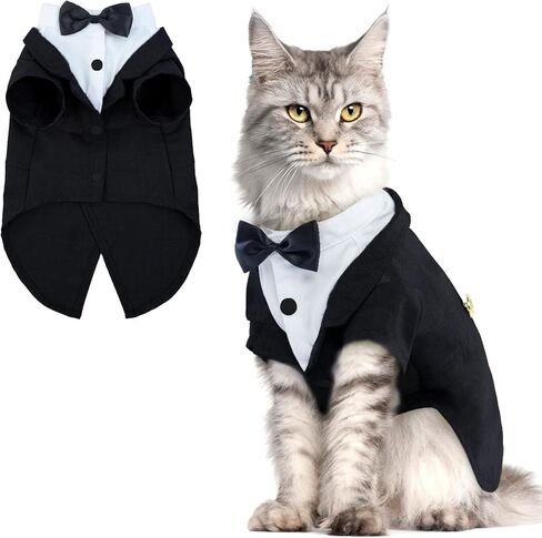 Bonaweite Cat Tuxedo Suit, Sphynx Cat Tuxedo Outfit Costume with Bow Tie, Cat Halloween Costumes for Cats Only, Kitten Formal Attire Wedding Birthday Onesie Clothes for Male Girl Hairless Cats in Saudi Arabia