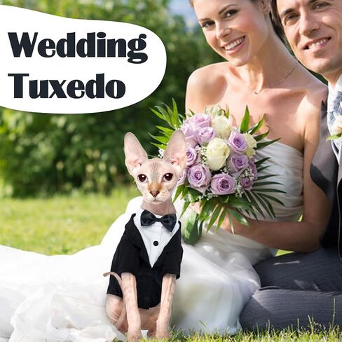 Bonaweite Cat Tuxedo Suit, Sphynx Cat Tuxedo Outfit Costume with Bow Tie, Cat Halloween Costumes for Cats Only, Kitten Formal Attire Wedding Birthday Onesie Clothes for Male Girl Hairless Cats in Saudi Arabia