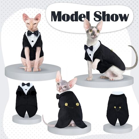Bonaweite Cat Tuxedo Suit, Sphynx Cat Tuxedo Outfit Costume with Bow Tie, Cat Halloween Costumes for Cats Only, Kitten Formal Attire Wedding Birthday Onesie Clothes for Male Girl Hairless Cats in Saudi Arabia