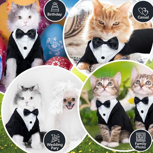 Bonaweite Cat Tuxedo Suit, Sphynx Cat Tuxedo Outfit Costume with Bow Tie, Cat Halloween Costumes for Cats Only, Kitten Formal Attire Wedding Birthday Onesie Clothes for Male Girl Hairless Cats in Saudi Arabia