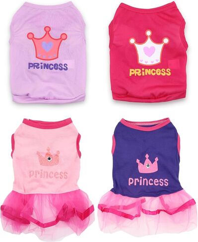 4 عبوات من فساتين الكلاب الصغيرة، فساتين الجرو، قميص الكلاب الصغيرة، فساتين ملابس الكلاب للفتيات، مقاس XS in Kuwait