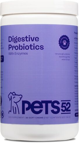 Pets 52 - Digestive Dog Probiotics with Enzymes - Supports Healthy Gut Flora, Boosts Immune System, Promotes Stomach Comfort, Vet-Strength Formula for Improved Digestion - 30-Day Results in Saudi Arabia