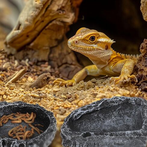 وعاء طعام طبق مياه الزواحف لملحقات خزان التنين الملتحي، وحدة تغذية الصخور الزواحف من Hygger Zoo لخزان الزواحف، عبوة من قطعتين من وعاء تررم من الراتنج الزاوية لنمر أبو بريص الناسك وسرطان البحر وثعبان السلحفاة، أسود in Kuwait