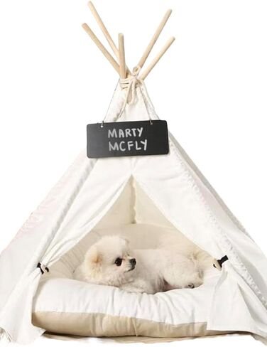 Pet Teepee with Soft Cushion for Dogs, Cats, Rabbits and Puppies, Portable Pet Tent, White Dog Tent. Pet House with Bed, Washable Dog Teepee, Portable Dog House (White) in Kuwait