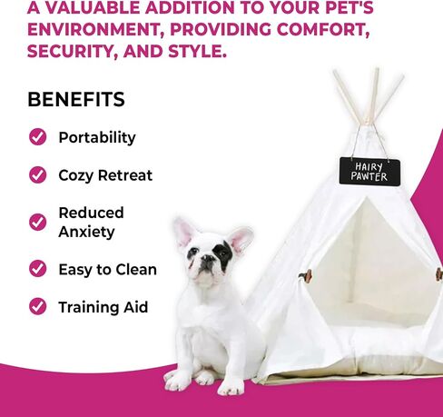 Pet Teepee with Soft Cushion for Dogs, Cats, Rabbits and Puppies, Portable Pet Tent, White Dog Tent. Pet House with Bed, Washable Dog Teepee, Portable Dog House (White) in Kuwait