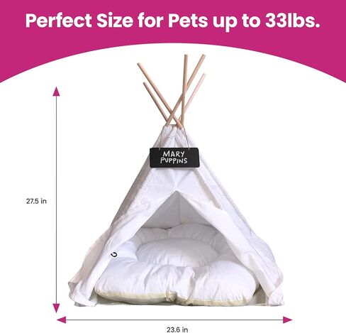 Pet Teepee with Soft Cushion for Dogs, Cats, Rabbits and Puppies, Portable Pet Tent, White Dog Tent. Pet House with Bed, Washable Dog Teepee, Portable Dog House (White) in Kuwait