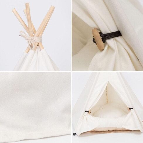 Pet Teepee with Soft Cushion for Dogs, Cats, Rabbits and Puppies, Portable Pet Tent, White Dog Tent. Pet House with Bed, Washable Dog Teepee, Portable Dog House (White) in Kuwait