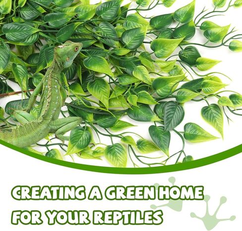 Reptile Tank Accessories Terrarium Plants, 2 Pack Reptile Hanging Plants Faux Leaves Reptile Hide with Suction Cup, Bearded Dragon Tank Accessories for Leopard Gecko Lizard Snake Chameleon in Kuwait