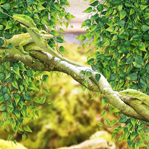 Reptile Tank Accessories Terrarium Plants, 2 Pack Reptile Hanging Plants Faux Leaves Reptile Hide with Suction Cup, Bearded Dragon Tank Accessories for Leopard Gecko Lizard Snake Chameleon in Kuwait