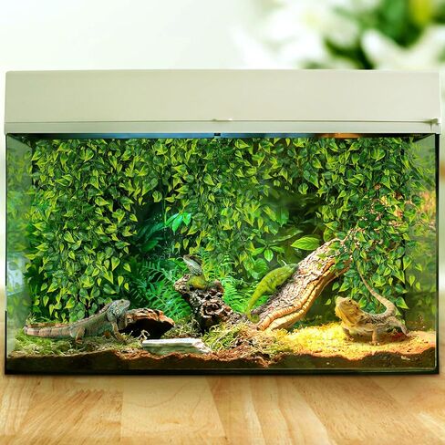Reptile Tank Accessories Terrarium Plants, 2 Pack Reptile Hanging Plants Faux Leaves Reptile Hide with Suction Cup, Bearded Dragon Tank Accessories for Leopard Gecko Lizard Snake Chameleon in Kuwait