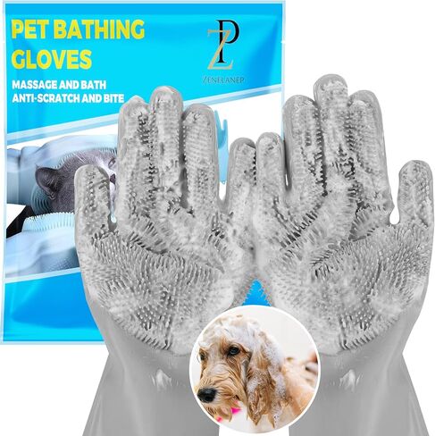 Pet Grooming Gloves, Dog Washing Gloves with High-Density Teeth, Silicone Dog Bathing Gloves with Enhanced Five Finger Design, Bathing and Massaging for Dogs and Cats (Blue) in Saudi Arabia