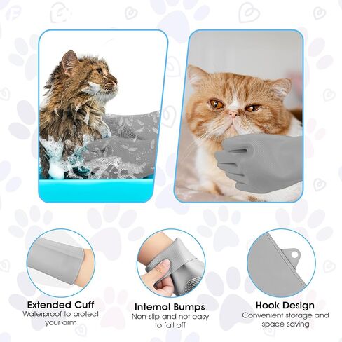 Pet Grooming Gloves, Dog Washing Gloves with High-Density Teeth, Silicone Dog Bathing Gloves with Enhanced Five Finger Design, Bathing and Massaging for Dogs and Cats (Blue) in Saudi Arabia