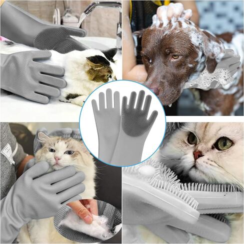 Pet Grooming Gloves, Dog Washing Gloves with High-Density Teeth, Silicone Dog Bathing Gloves with Enhanced Five Finger Design, Bathing and Massaging for Dogs and Cats (Blue) in Saudi Arabia