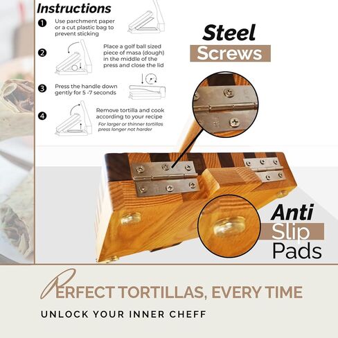 Wooden Tortilla Press - Roti Maker - bio Wooden Tortilla Maker | Dough Presser for Mexican Tortillas, Chapati, Tacos Maker for Tortillera, Homemade Quesadilla Maker in Saudi Arabia
