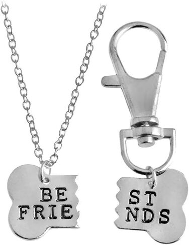 Meiligo® Fashion 2 Pcs Couples Alloy Dog Bone Necklace Key Chain Best Friends Puzzle Pendant Matching Dog Tag Necklace Set in Saudi Arabia