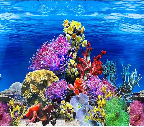 Fish Tank Background Paper Coral Reef Aquarium Background 3D Fish Tank Decorations Background Aquatic Plant Fish Backdrop for Aquarium Wallpaper in Kuwait